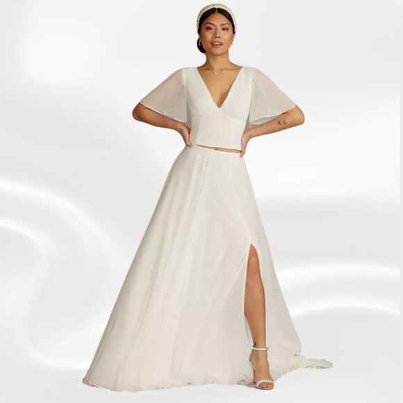 DB Studio White Wedding Skirt with Slit – Bridal Separate, Floor-Length, Size 14 - Picture 1 of 14